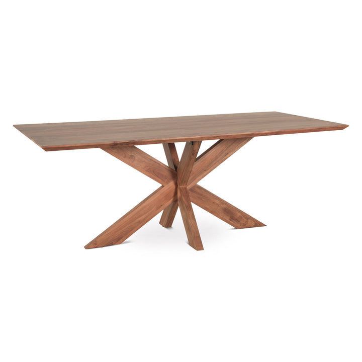 Wooden dining table with a unique X-shaped base