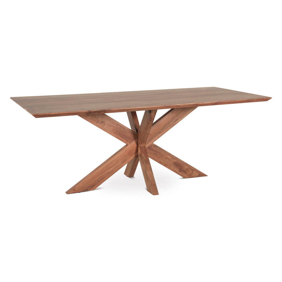 Wooden dining table with a unique X-shaped base