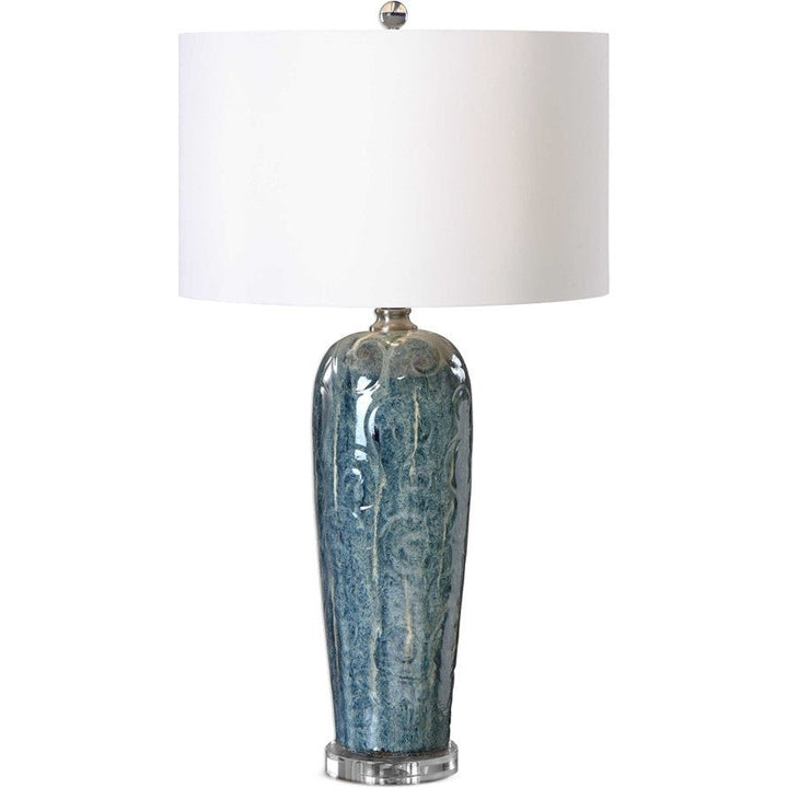 HEATHERED BLUE EMBOSSED CERAMIC LAMP