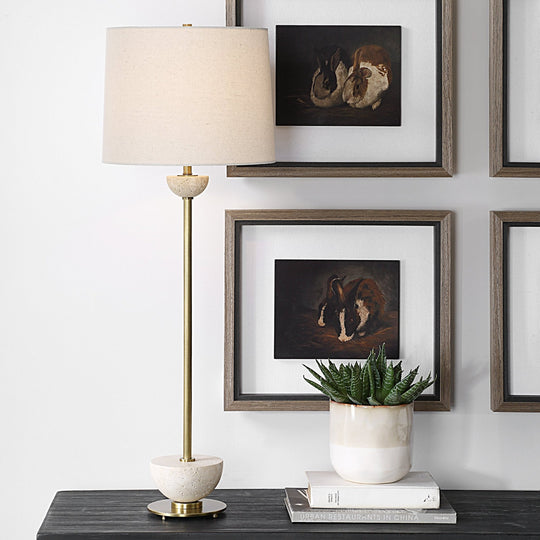 HEMISPHERE TRAVERTINE + BRASS BUFFET LAMP