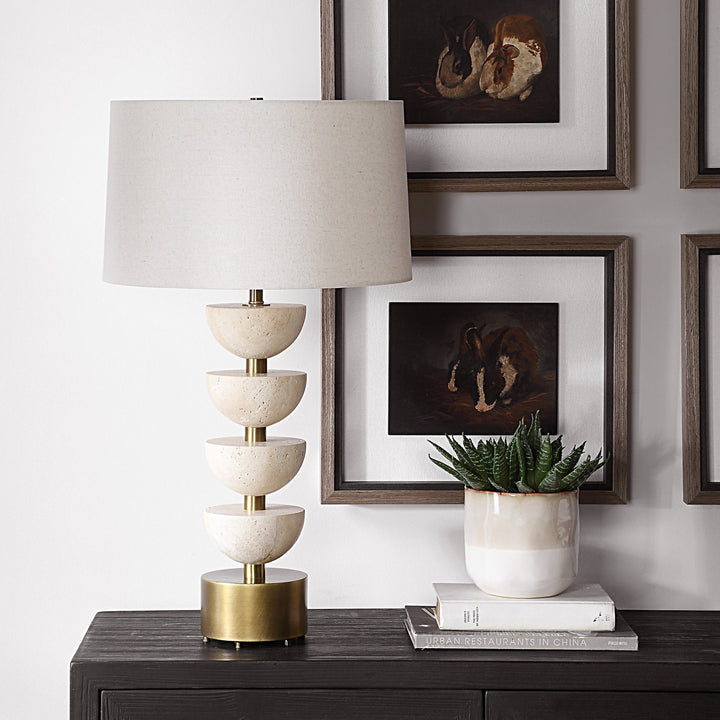 HEMISPHERE TRAVERTINE TABLE LAMP