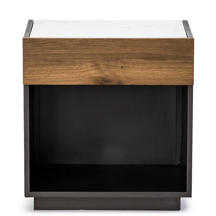 HOLLAND SMOKED OAK + MARBLE TOP NIGHTSTAND