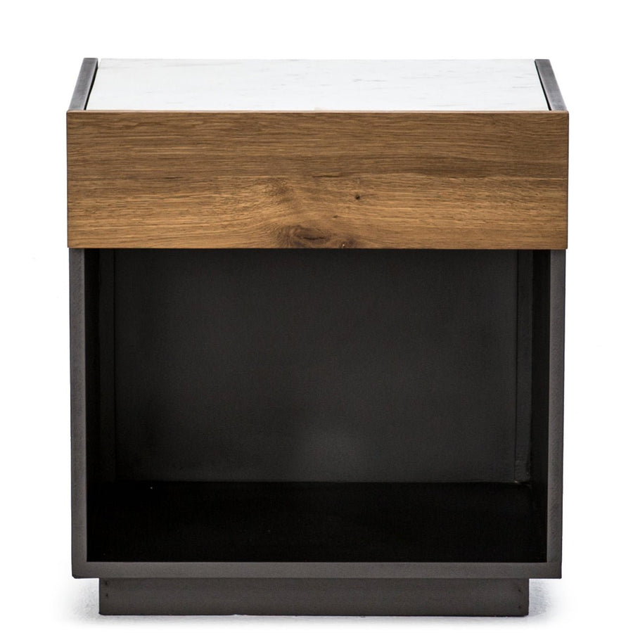 HOLLAND SMOKED OAK + MARBLE TOP NIGHTSTAND