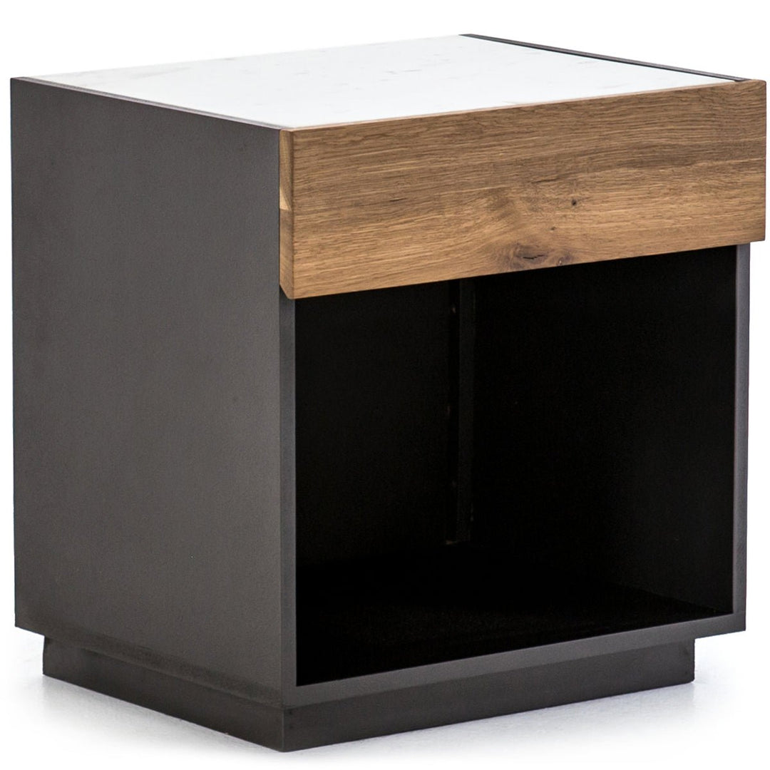 HOLLAND SMOKED OAK + MARBLE TOP NIGHTSTAND