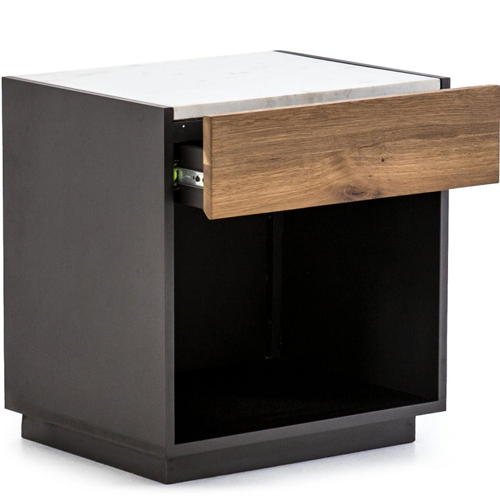 HOLLAND SMOKED OAK + MARBLE TOP NIGHTSTAND