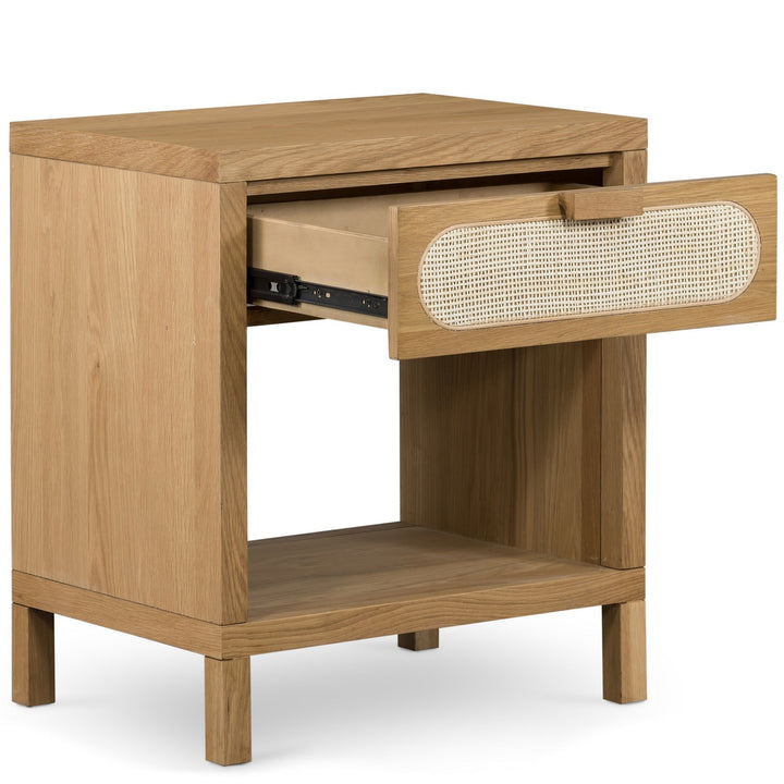 HONEY OAK + CANE NIGHTSTAND