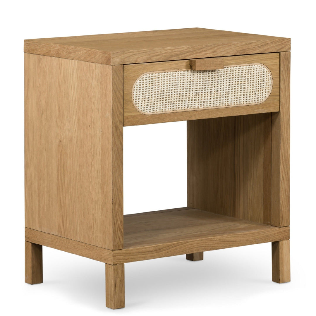 HONEY OAK + CANE NIGHTSTAND