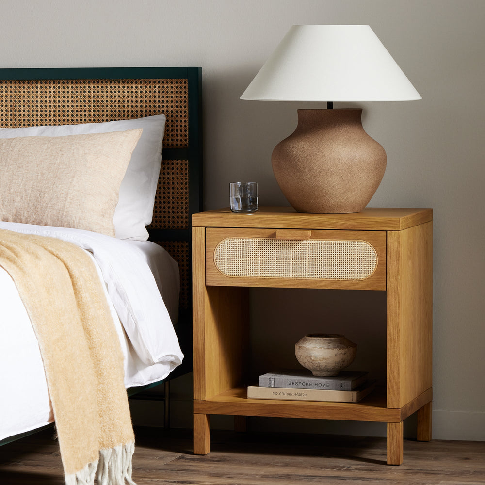 HONEY OAK + CANE NIGHTSTAND