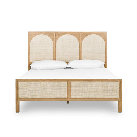 HONEY OAK + CANE PANEL BED