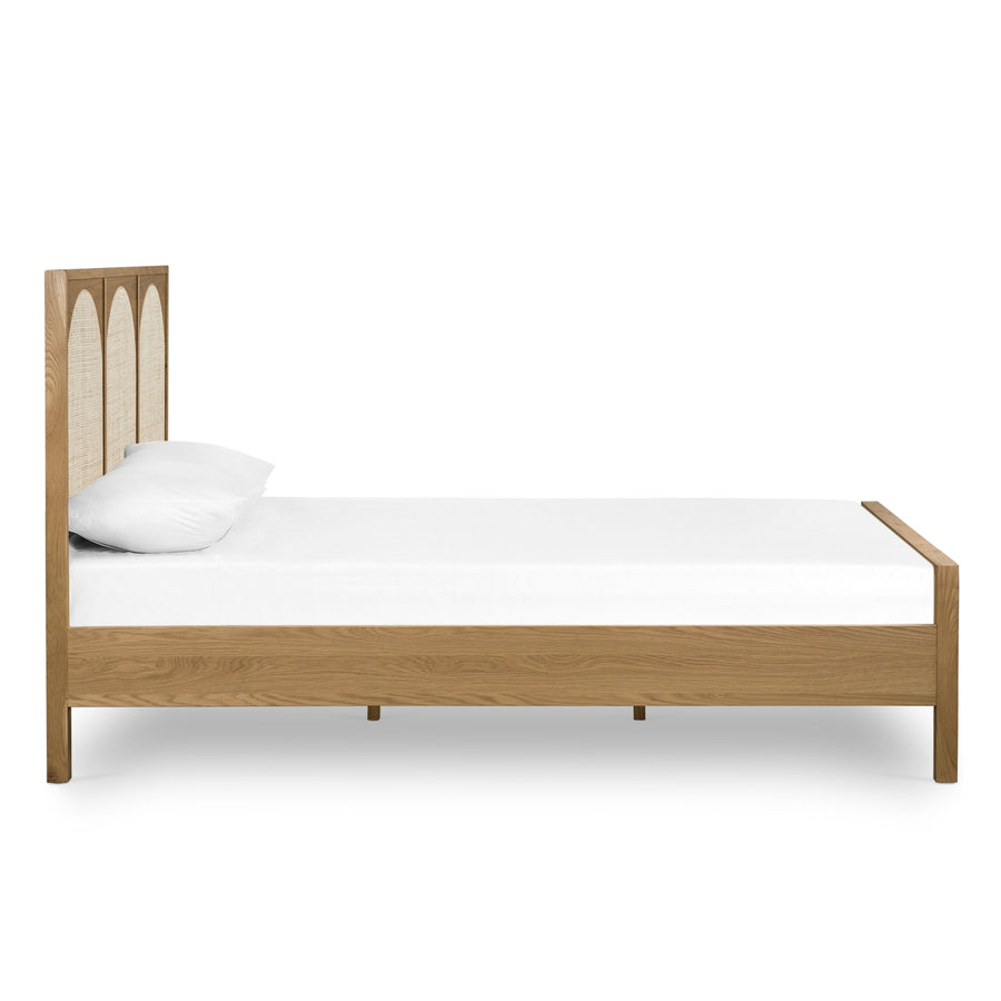 HONEY OAK + CANE PANEL BED