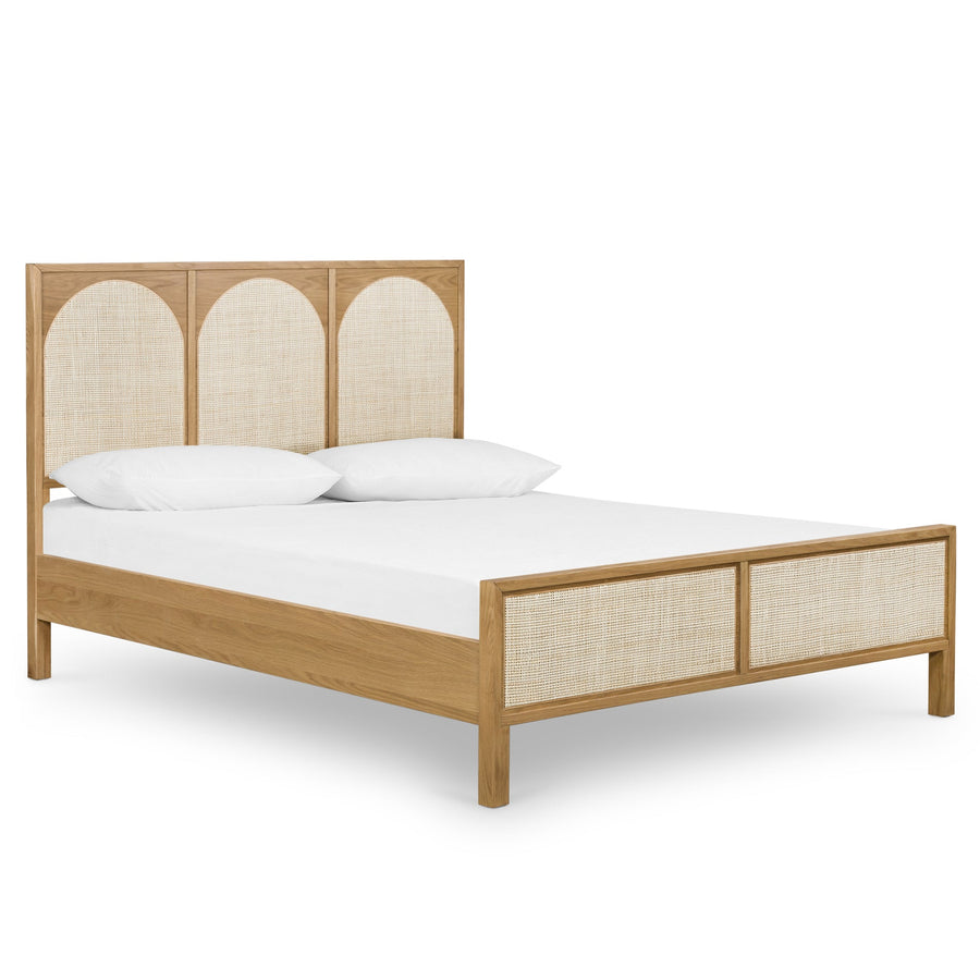 HONEY OAK + CANE PANEL BED