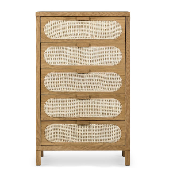 HONEY OAK + CANE TALL CHEST