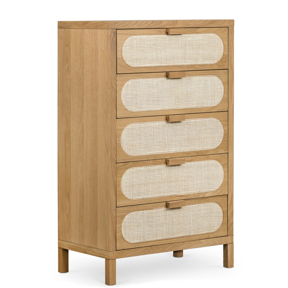 HONEY OAK + CANE TALL CHEST