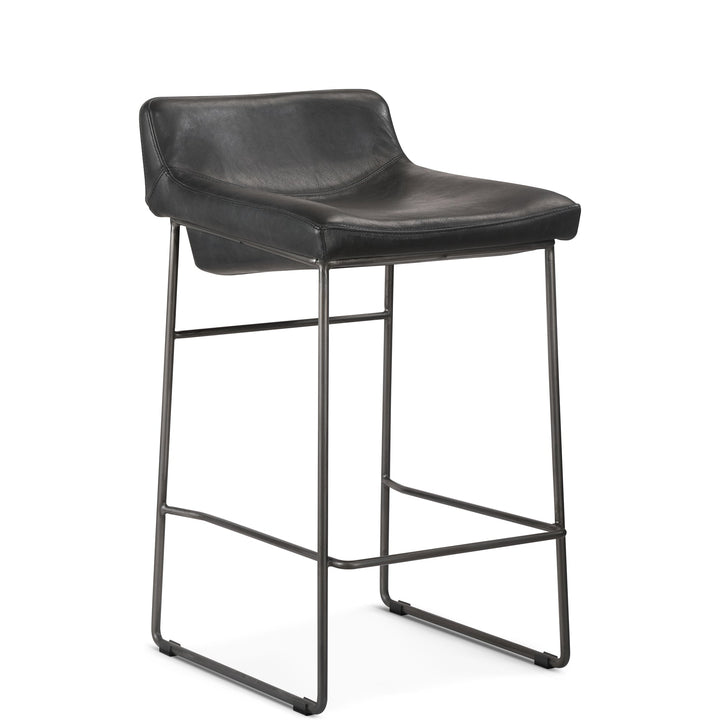 INDUSTRIAL SADDLE STOOLS: BLACK LEATHER | SET OF 2