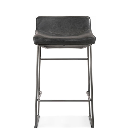 INDUSTRIAL SADDLE STOOLS: BLACK LEATHER | SET OF 2