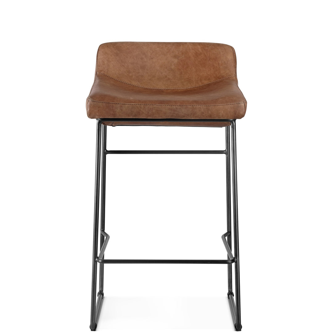 INDUSTRIAL SADDLE STOOLS: BROWN LEATHER | SET OF 2