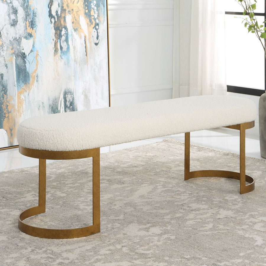 INFINITY SHEARLING + GOLD BEDROOM BENCH