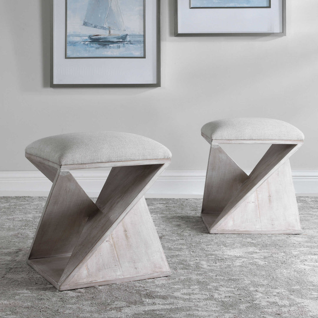 ISLA WHITE WASH ACCENT STOOL