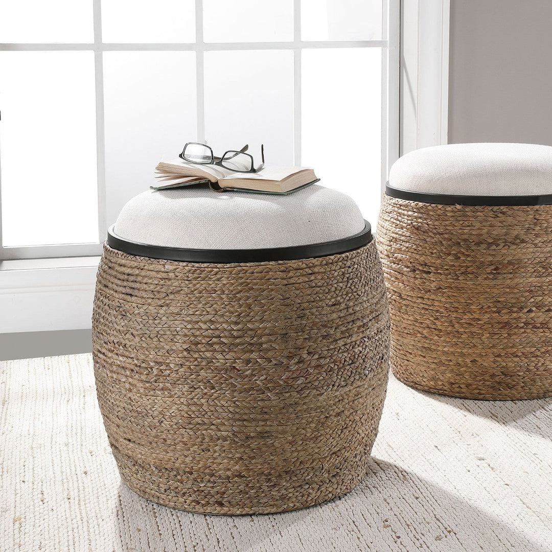 ISLAND PALM UPHOLSTERED ACCENT STOOL