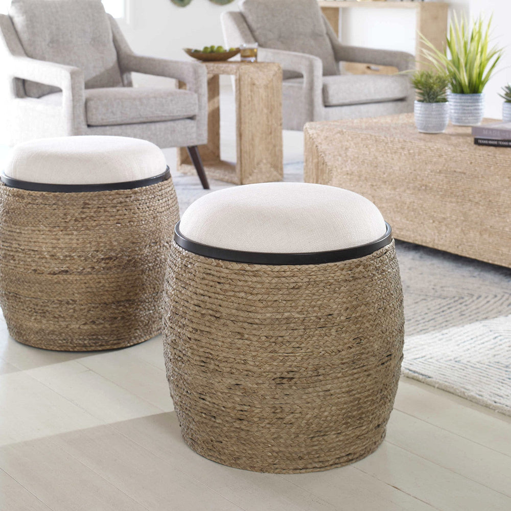 ISLAND PALM UPHOLSTERED ACCENT STOOL