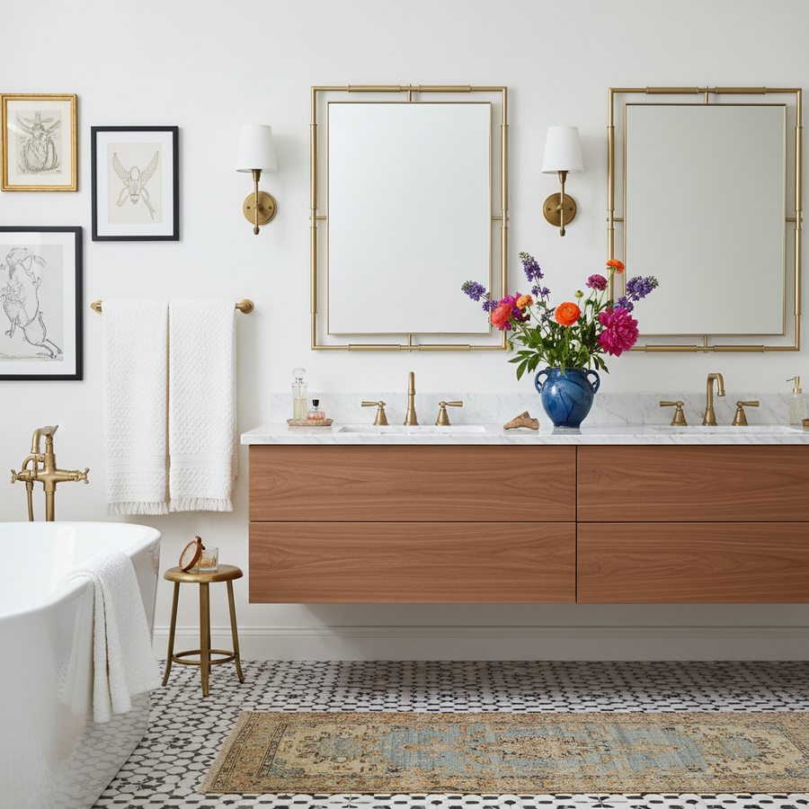 IT'S ALL CONNECTED BRASS VANITY MIRROR