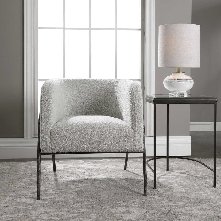 JACOBSEN BARREL CHAIR: IVORY - GREY BOUCLE