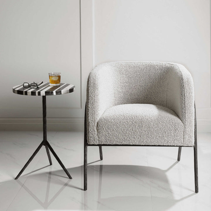 JACOBSEN BARREL CHAIR: IVORY - GREY BOUCLE