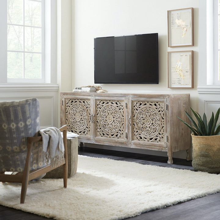 JAMILA RUSTIC WHITE MEDIA CONSOLE CREDENZA