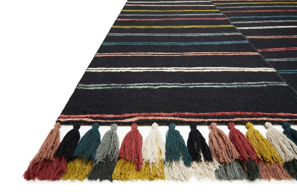 JAMILA WOOL+VISCOSE TASSEL RUG: CHARCOAL, MULTI