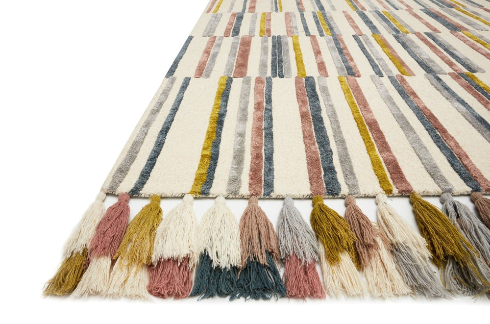 JAMILA WOOL+VISCOSE TASSEL RUG: IVORY, MULTI