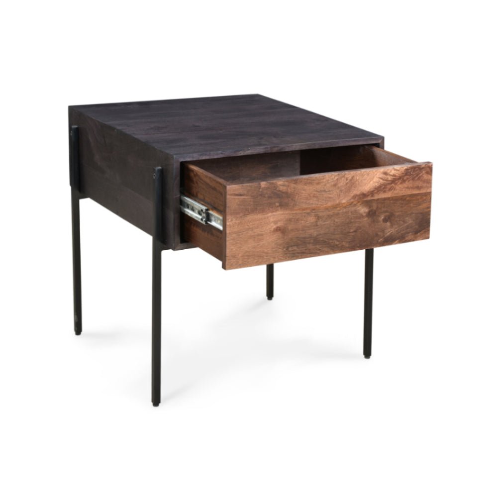 JAMISON SMOKED WOOD + WALNUT END TABLE