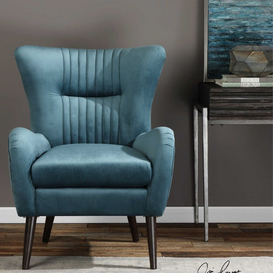 JEWEL SEA BLUE VELVET ARM CHAIR