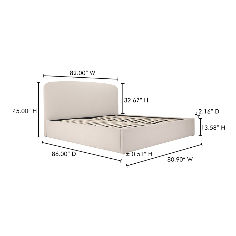 KING  upholstered bed with dimensions labeled on a white background