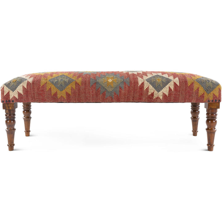 JOHAR WOOL & JUTE KILIM BENCH: BRICK RED