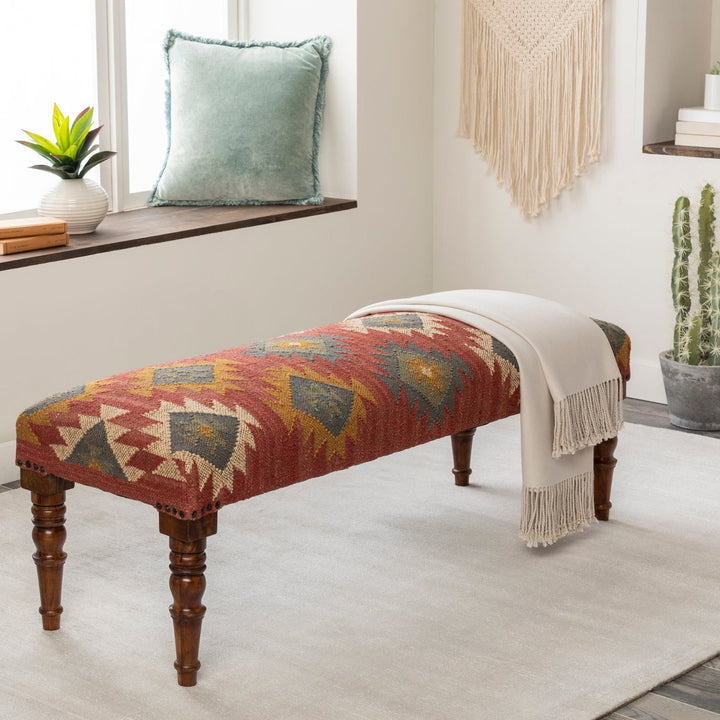 JOHAR WOOL & JUTE KILIM BENCH: BRICK RED