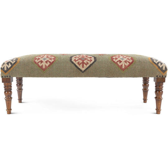 JOHAR WOOL & JUTE KILIM BENCH: OLIVE