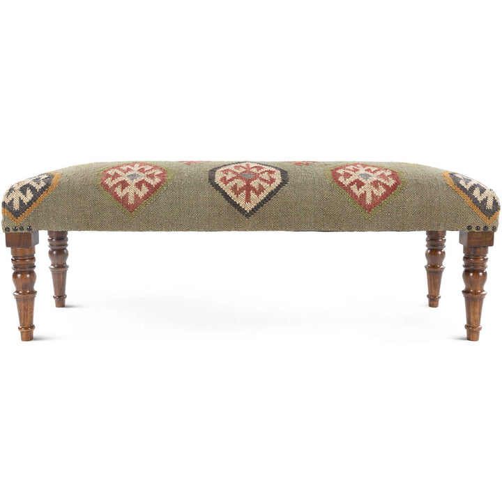 JOHAR WOOL & JUTE KILIM BENCH: OLIVE