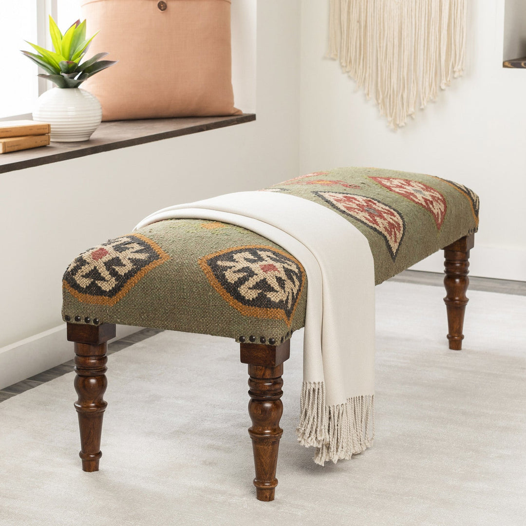 JOHAR WOOL & JUTE KILIM BENCH: OLIVE