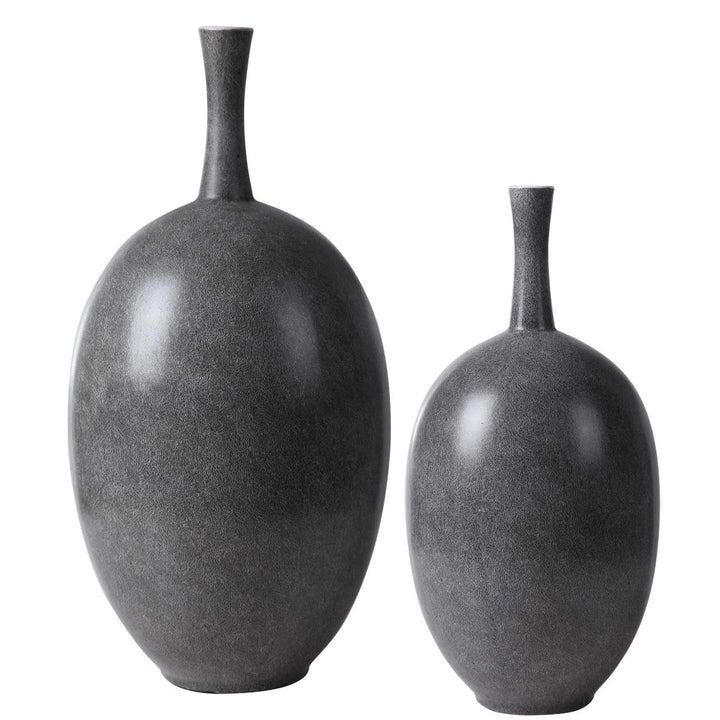 JORDAN CHARCOAL CERAMIC VASES | SET OF 2