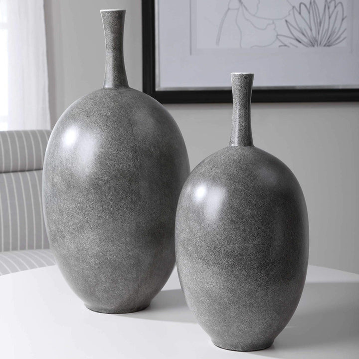 JORDAN CHARCOAL CERAMIC VASES | SET OF 2