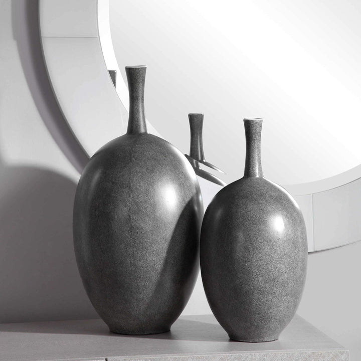 JORDAN CHARCOAL CERAMIC VASES | SET OF 2