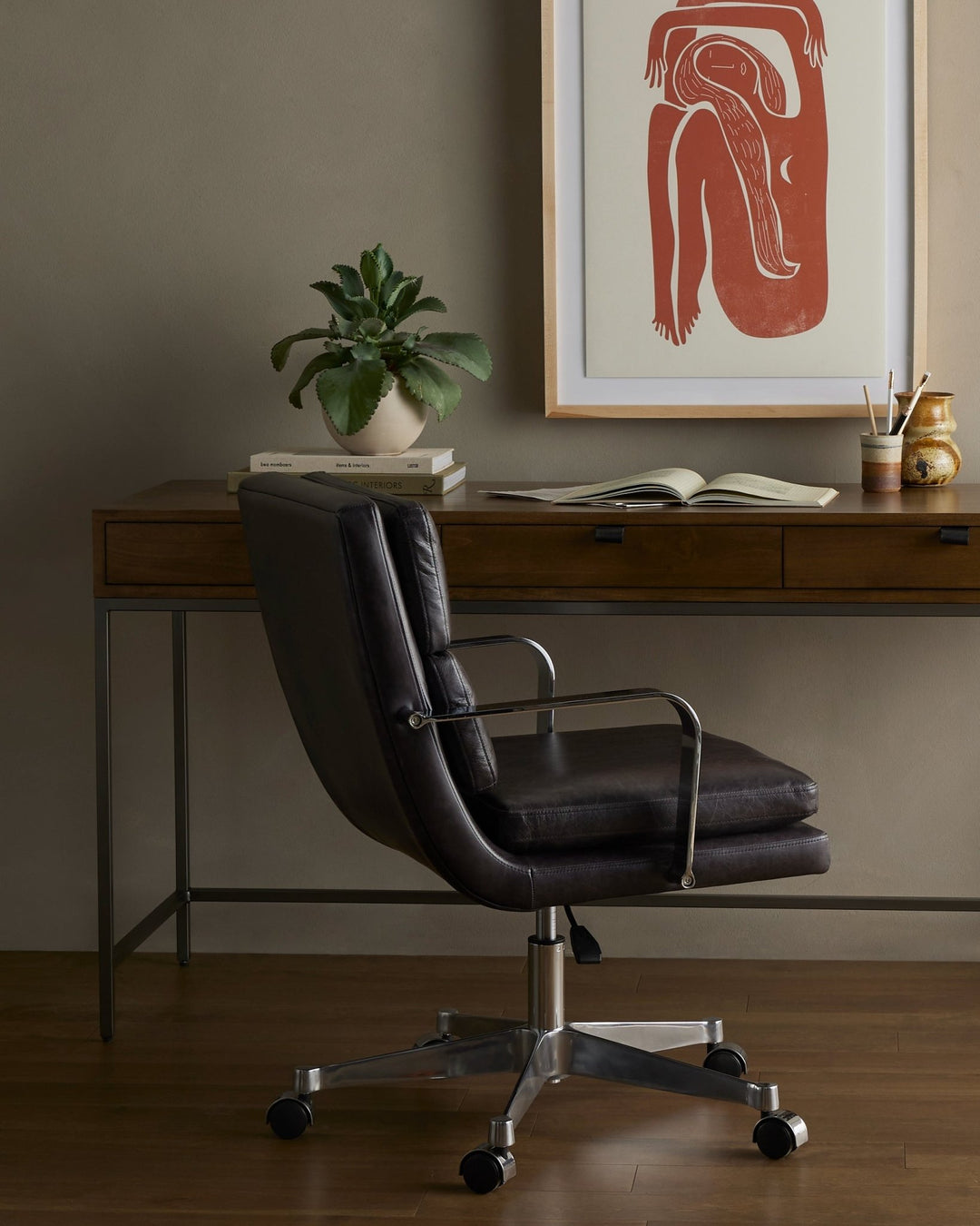 JUDE SONOMA BLACK LEATHER DESK CHAIR