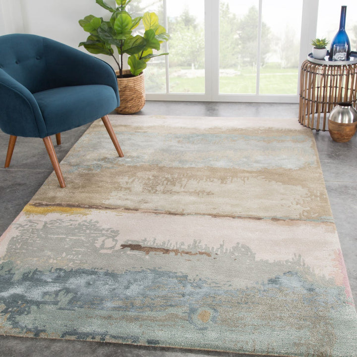 JUNA WOOL + VISCOSE RUG: SAGE, OLIVE