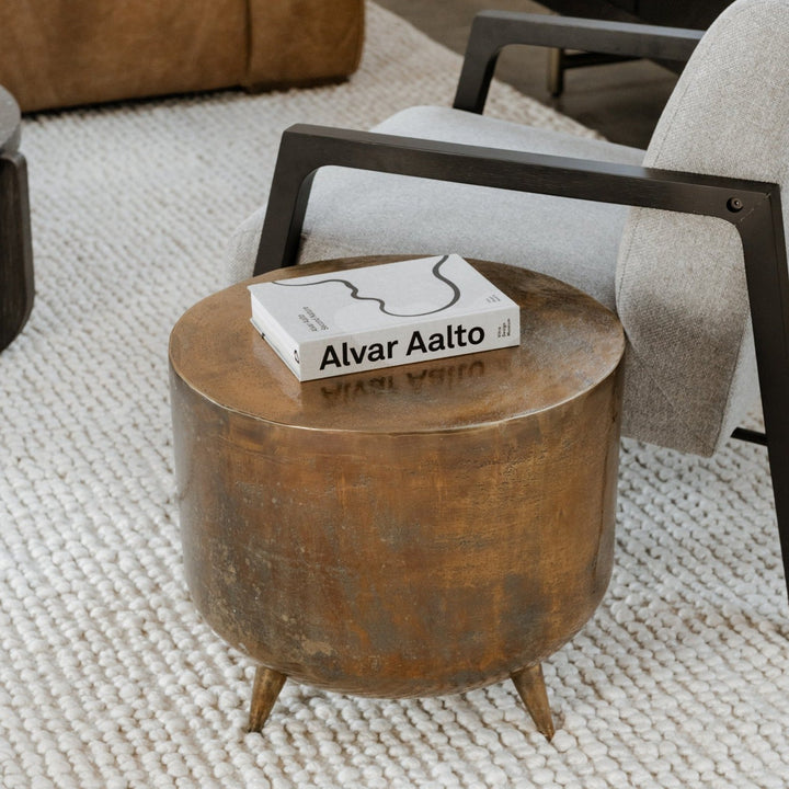 JURI COPPER PATINA DRUM TABLEAccent Tables + StoolsBrassQK - 1001 - 43