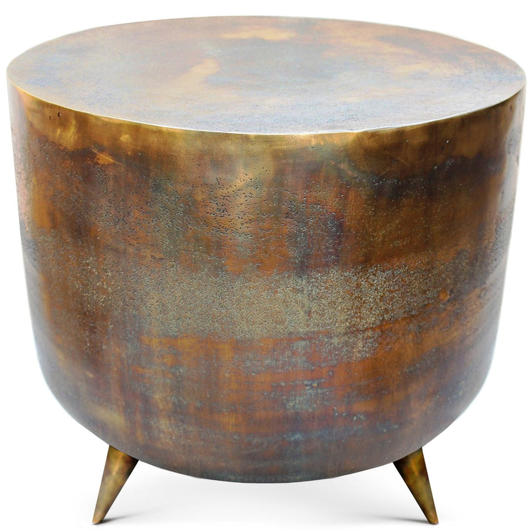 JURI COPPER PATINA DRUM TABLEAccent Tables + StoolsBrassQK - 1001 - 43