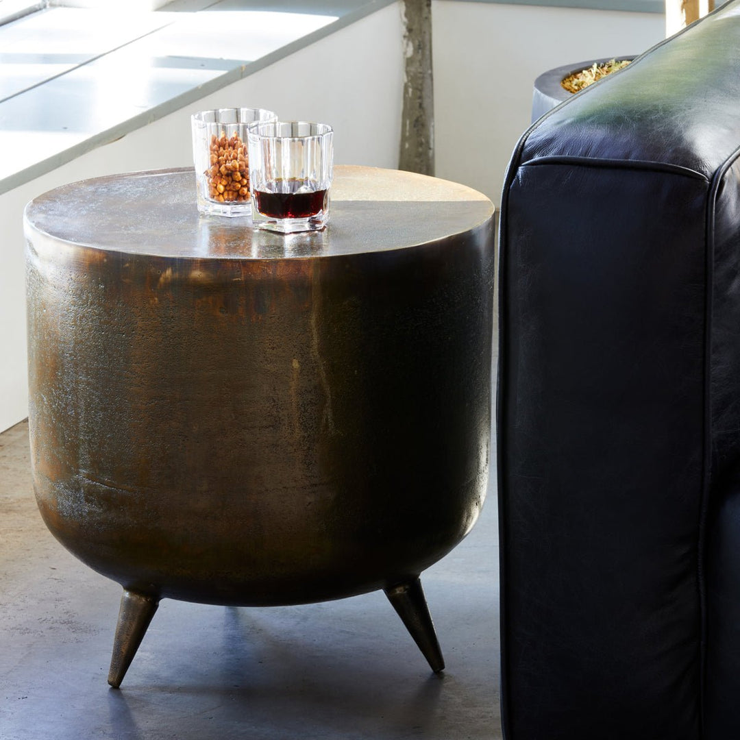 JURI COPPER PATINA DRUM TABLEAccent Tables + StoolsBrassQK - 1001 - 43