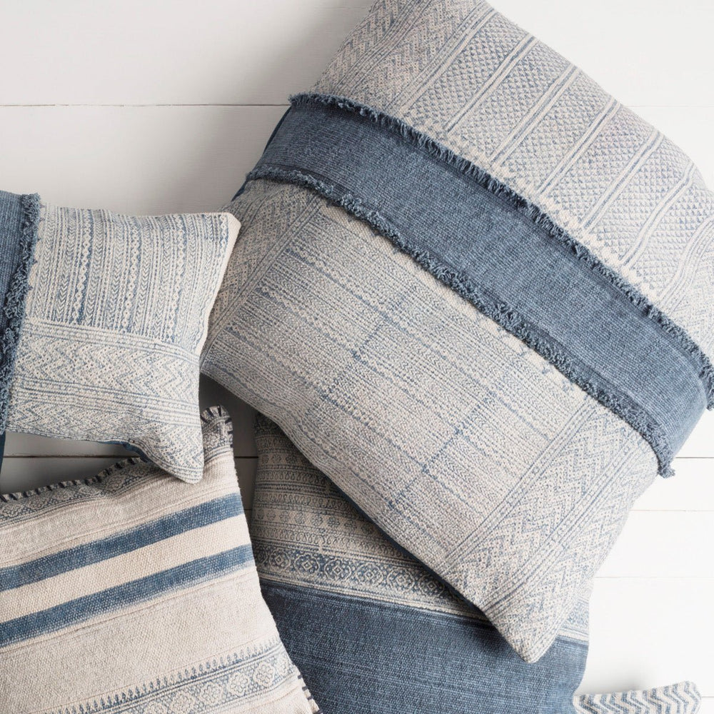 KELSI BLOCK PRINT DENIM PATCH PILLOW