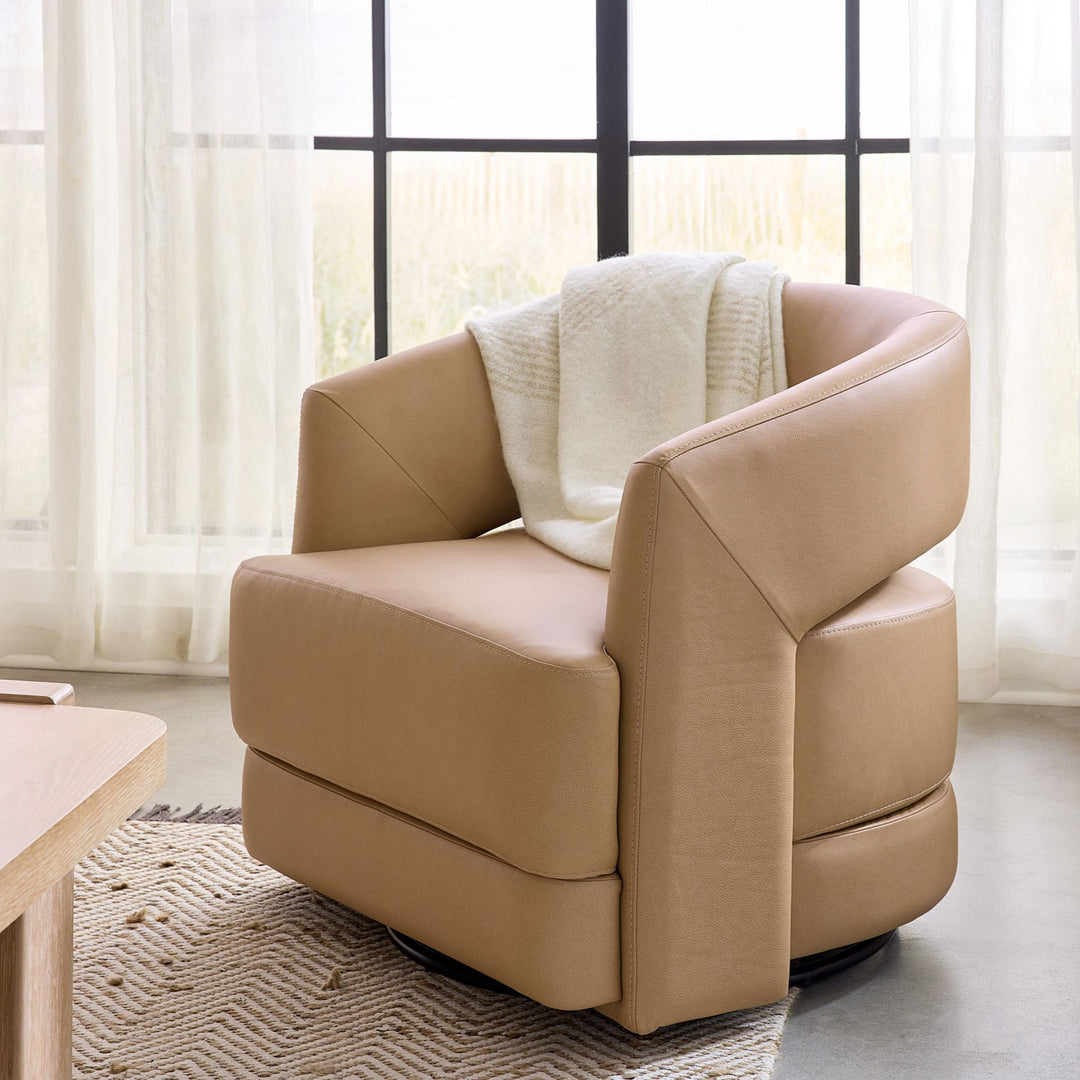 Keys Leather Swivel Barrel Chair