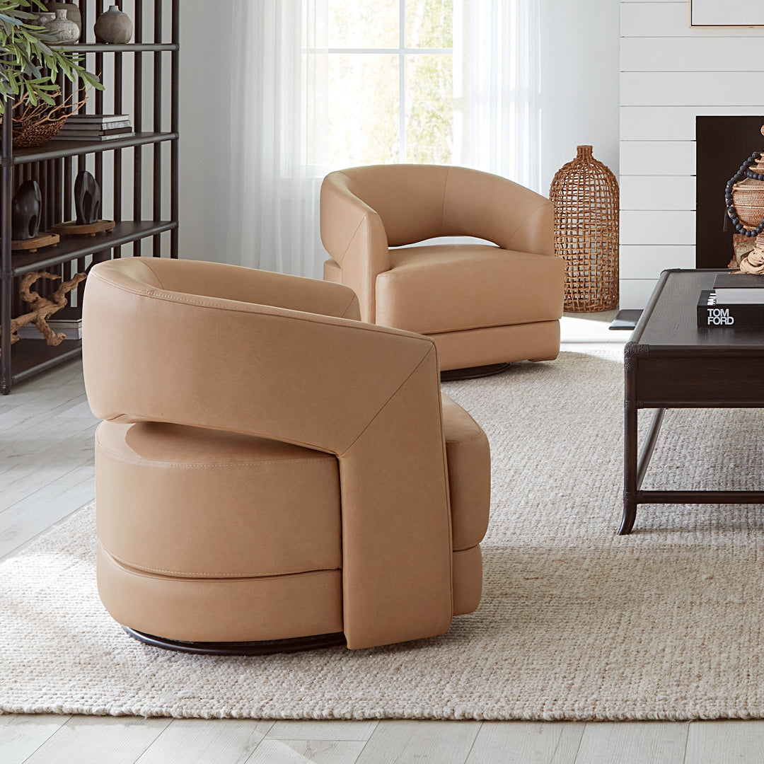 biscotti leather swivel barrel lounge chair