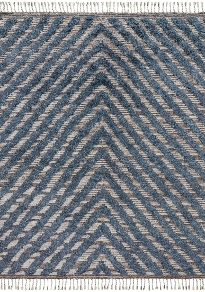 KHALID HAND - KNOTTED TEXTURED WOOL RUG: BLUE, PEWTER